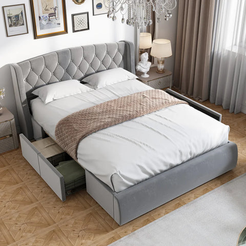 Lit matelassé en velours Freja